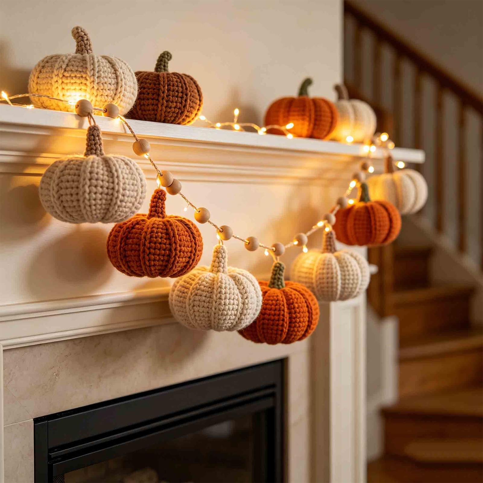 Outdoor Lighting Halloween - ハロウィンライト屋内暖炉ファームハウスかぎ針編み秋ガーランド装飾パンプキンライトストリング屋外ホリデーファームハウス用