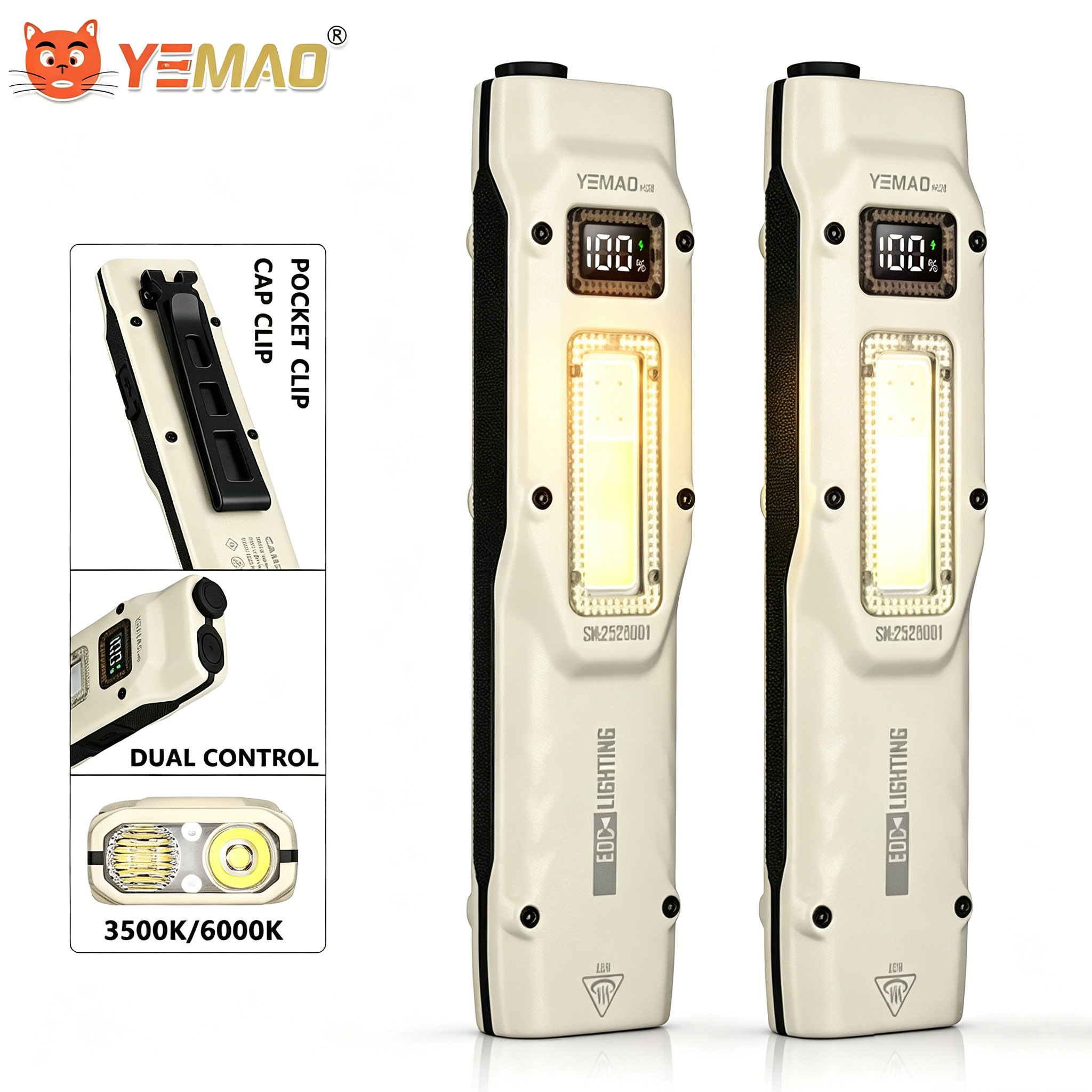 Outdoor Lighting Electric - ポータブル880LM YEMAO M28超薄型タクティカルワークライト、双方向クランプ付き、1000mAhデュアルコアXPLウィック、デジタルディスプレイ、IPX4防水