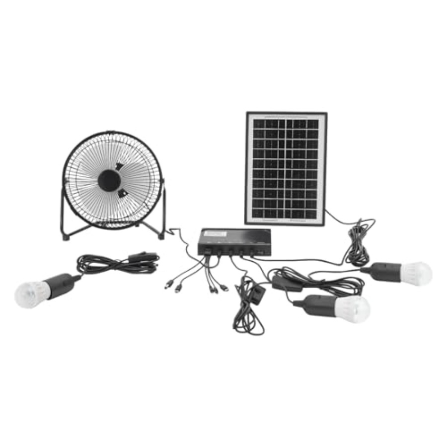 Outdoor Lighting Volt - バッテリー付きソーラー天井扇風機ライト、3つの電球付きポータブルソーラー式扇風機、DC 12ボルト屋外多目的ソーラーパネルキット