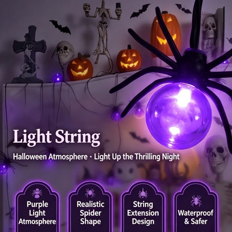 Outdoor Lighting Halloween - 電池式スパイダーLEDストリングライト、ハロウィン屋外装飾、庭やガーデンパーティー用