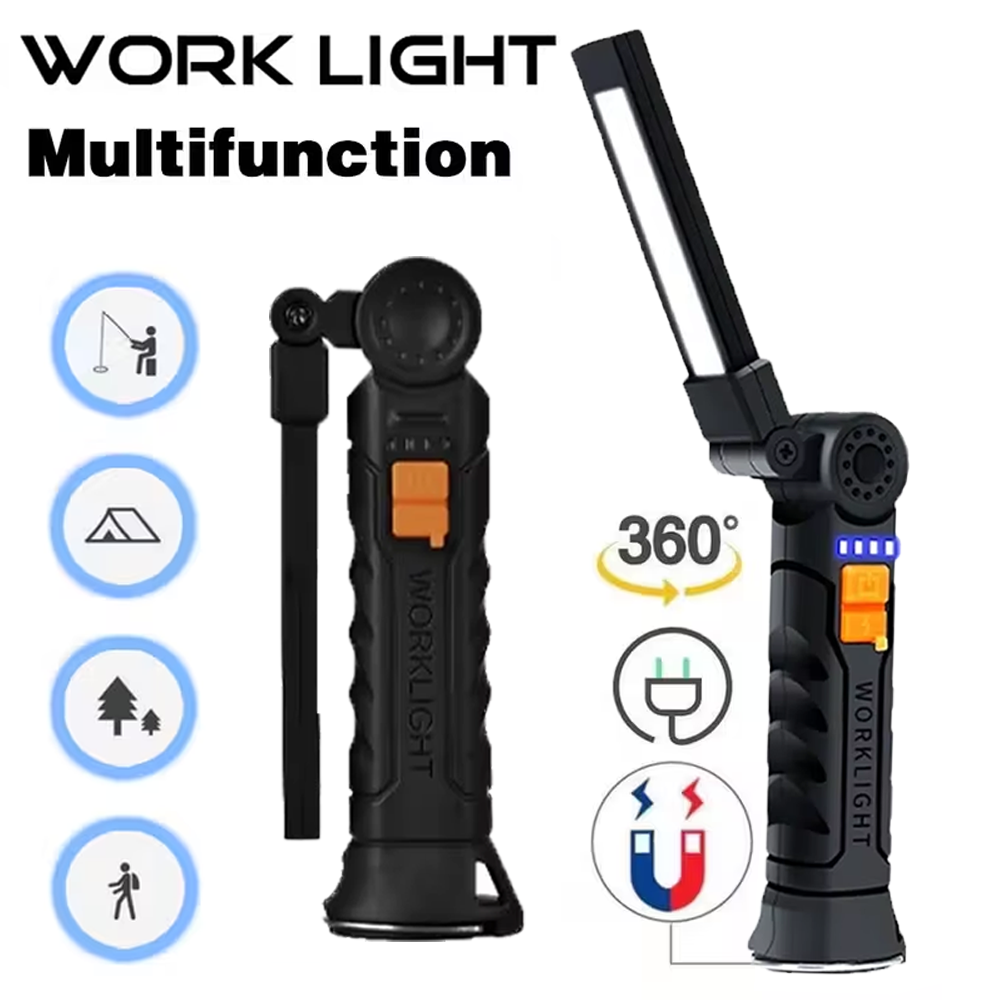 Outdoor Lighting Electric - ポータブル COB LED 懐中電灯 USB 充電式トーチ、磁気緊急作業灯、内蔵バッテリー付き、アウトドアキャンプ用