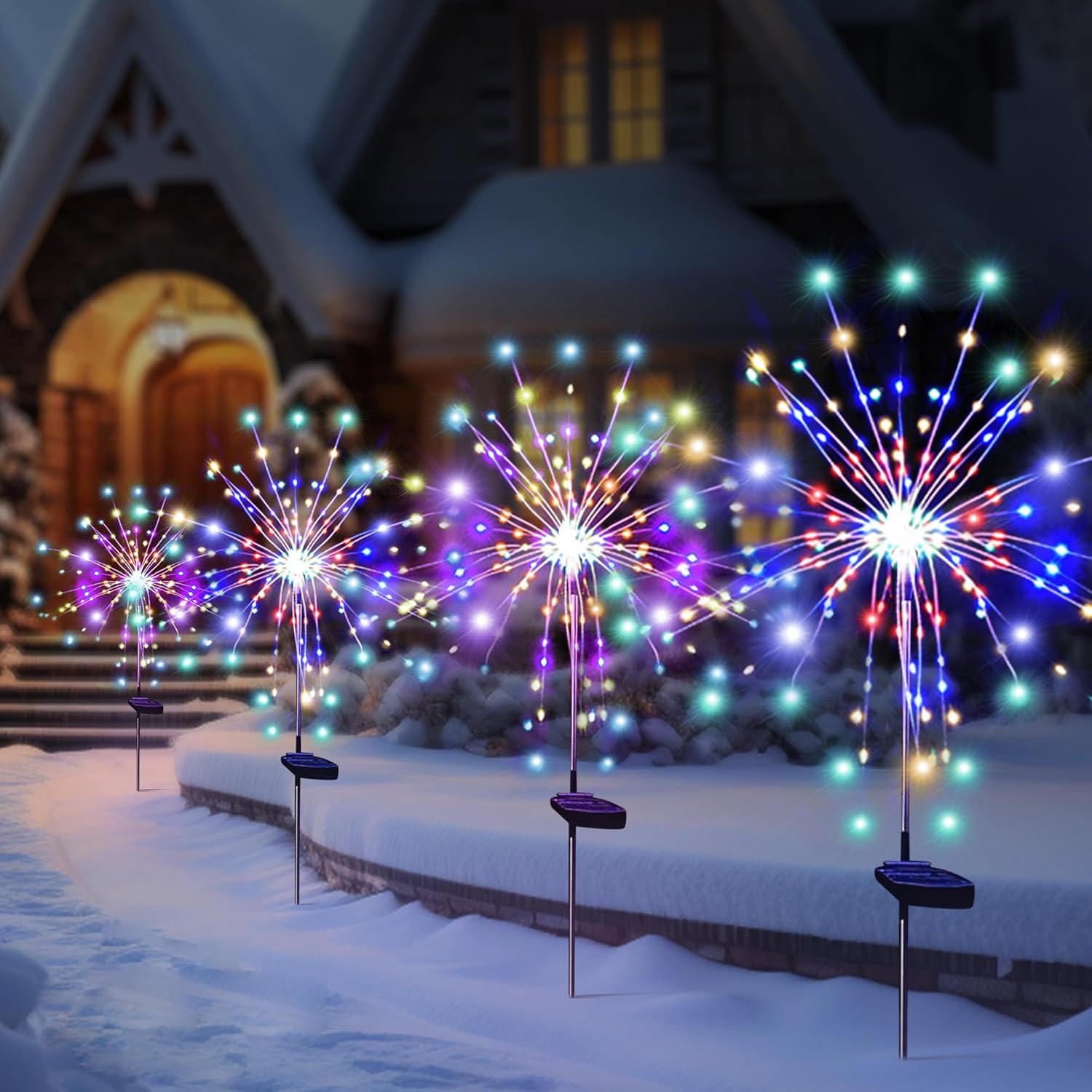Outdoor Lighting Event - ソーラーLED花火フェアリーライト 屋外ガーデン装飾 8つの点滅モード 芝生通路ライト パティオ 広場