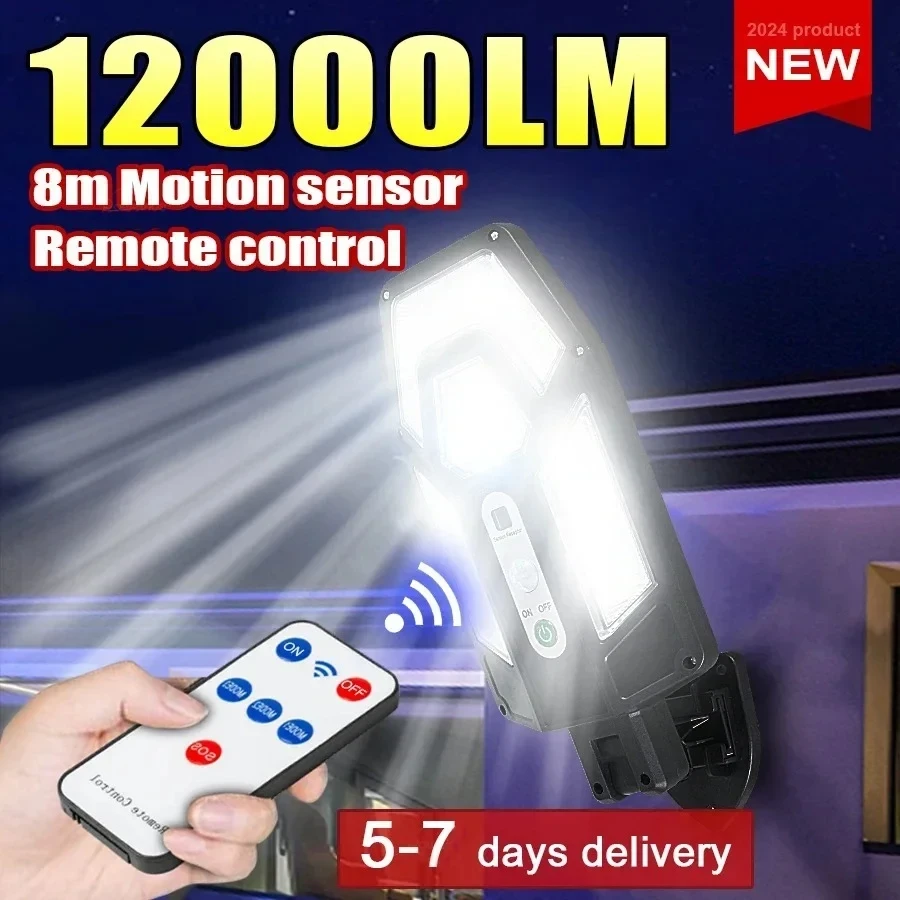 Outdoor Lighting Ground - 12000LM強力ソーラーウォールランプ、リモコン付き屋外IP65防水LED投光器、センサー付きガーデンヤードランタン街路灯