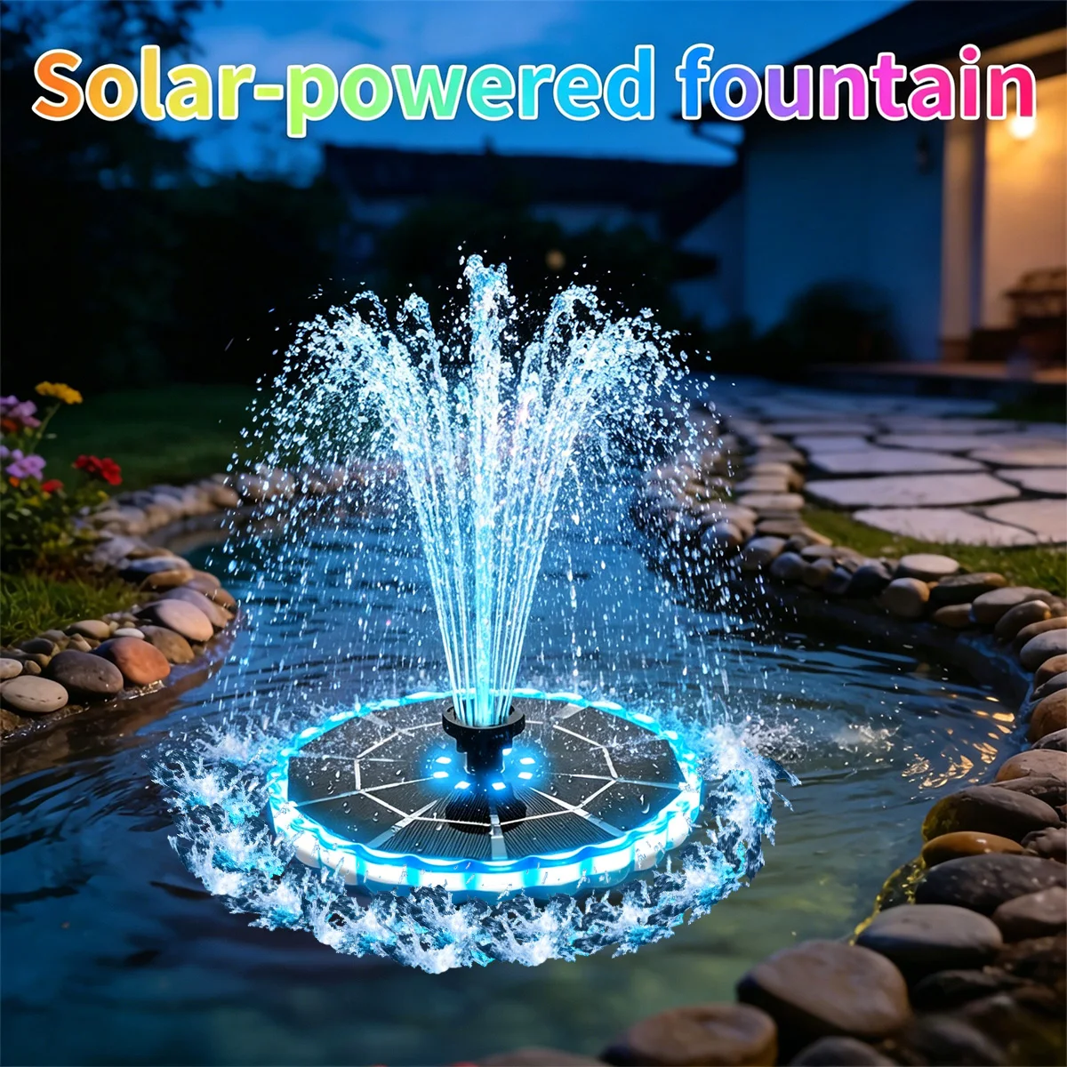 Outdoor Lighting Ground - 3.5W屋外ソーラー噴水、庭園用、屋内池用ソーラーポンプキット、7種類のノズル付き噴水ライト、7色鳥用バスタブ