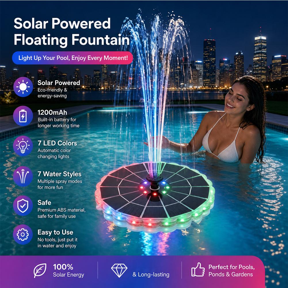 Outdoor Lighting Ground - 3.5W屋外ソーラー噴水ポンプキット、7つのノズル、7色ライト、庭の鳥の水浴び場、屋内池用