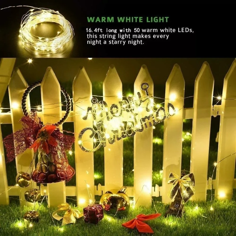 Solar Fairy String - 1個入り屋外ソーラーストリングライト LEDフェアリーガーランド銅線ライト ガーデンヤードパーティー クリスマスデコレーションランプ 8モード