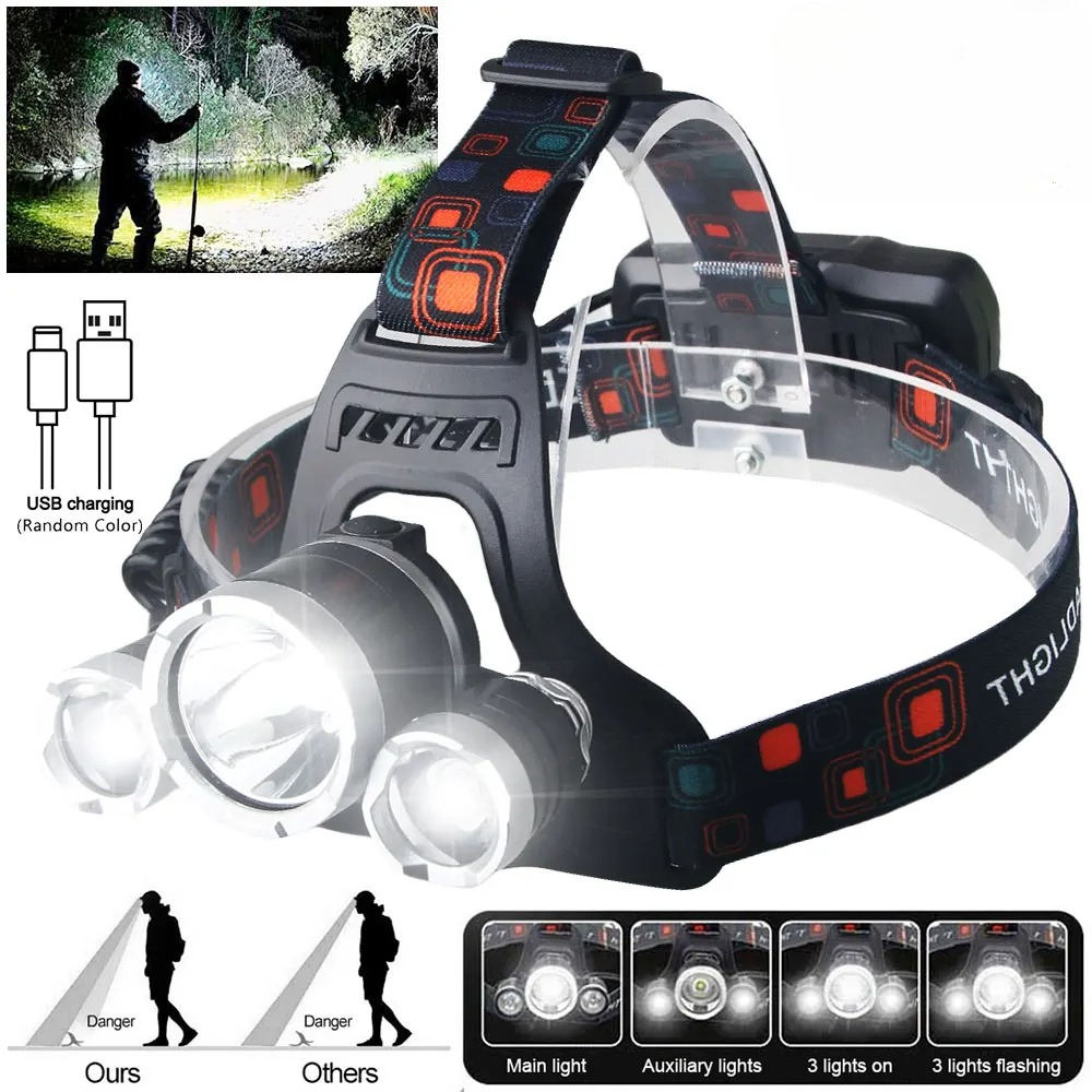 Outdoor Lighting Battery Operated - ハイパワー LED ヘッドランプ 18650 充電式バッテリー懐中電灯 90