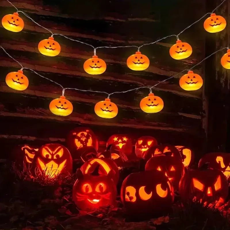 Outdoor Lighting Lanterns - パンプキン ハロウィン ストリングライト 20LED バッテリー式ジャックオーランタン、オレンジガーランド 室内・屋外パーティー・ガーデン・秋用