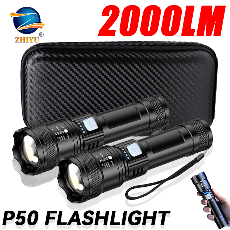Outdoor Lighting Permanent - 戦術的な LED 懐中電灯 2000LM USB 充電式防水グレードズームトーチ明るいポータブル緊急ライトキャンプ屋外用
