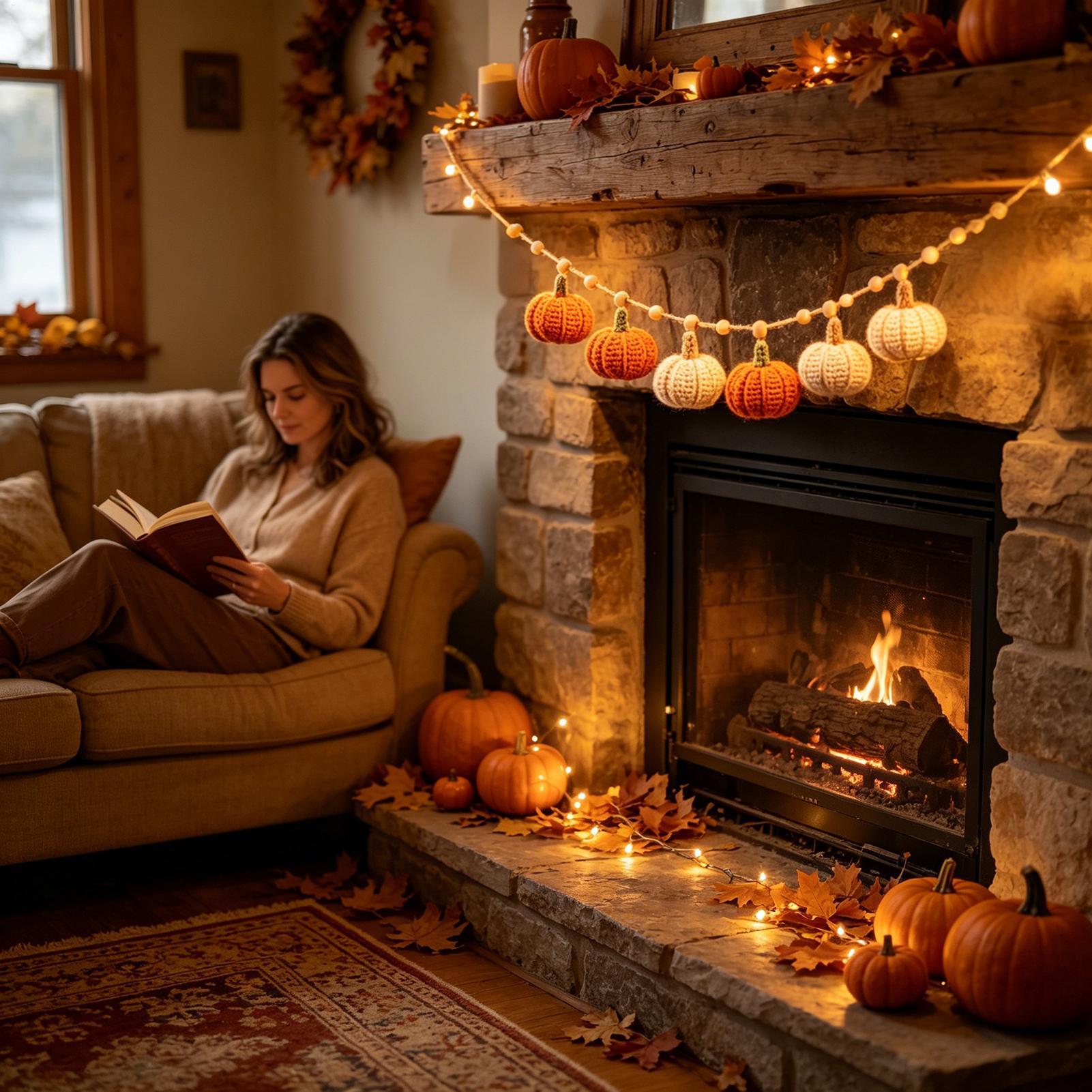ハロウィンライト屋内暖炉ファームハウスかぎ針編み秋ガーランド - Outdoor Lighting Halloween のレビューと価格
