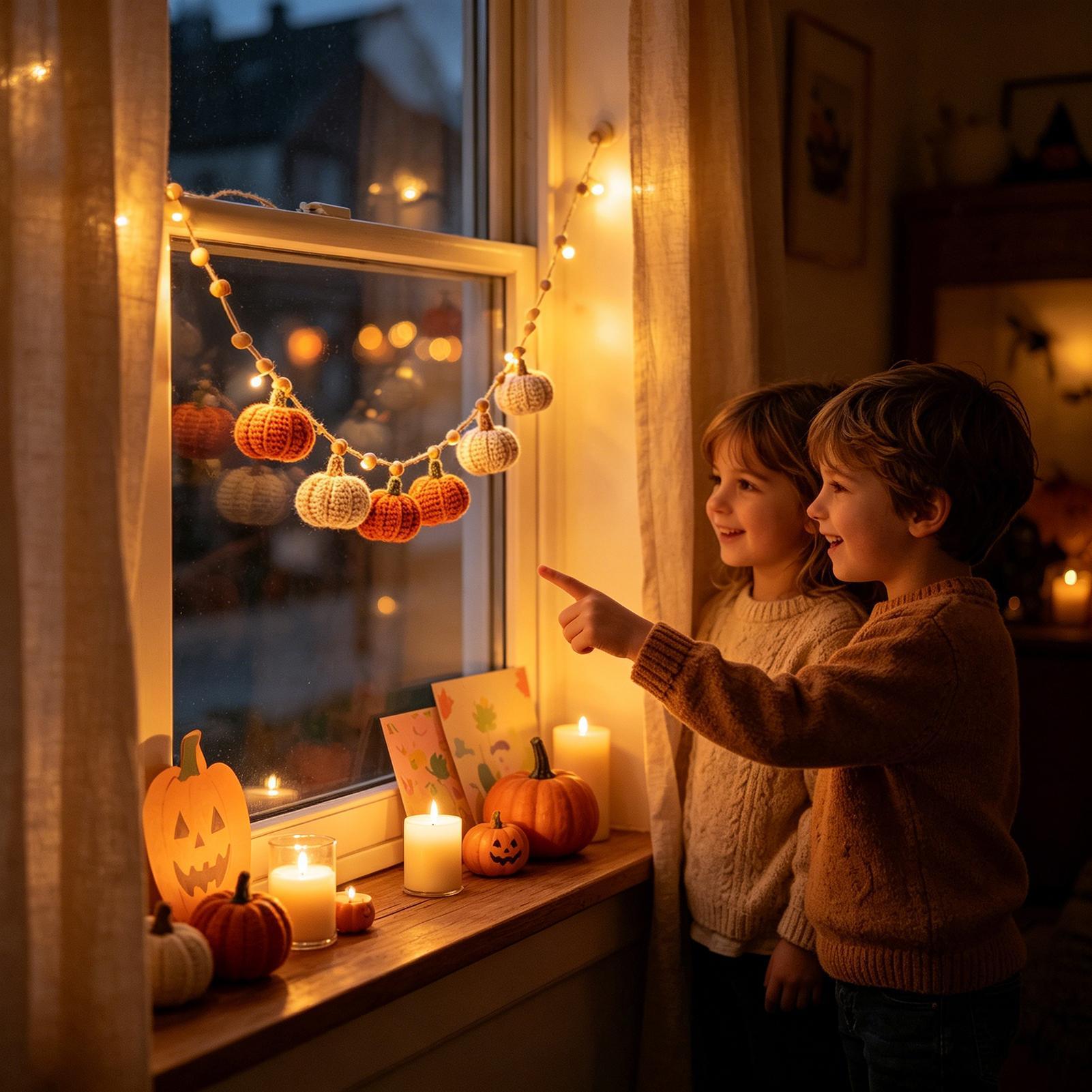ハロウィンライト屋内暖炉ファームハウスかぎ針編み秋ガーランド - Outdoor Lighting Halloween のレビューと価格