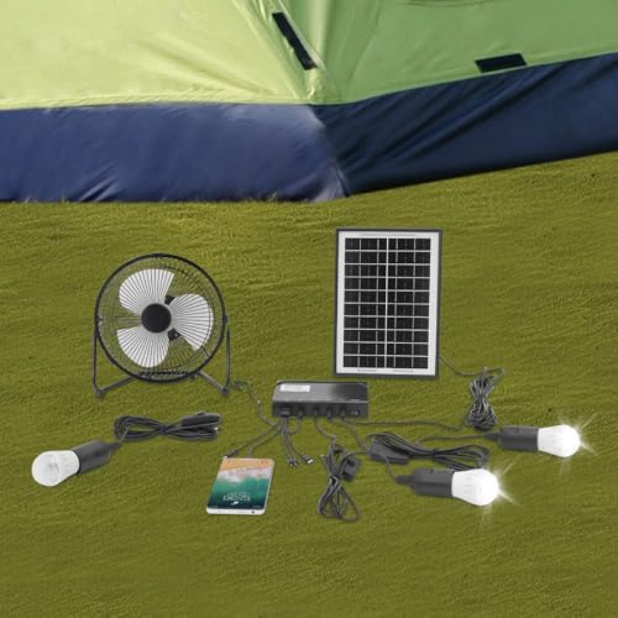 バッテリー付きソーラー天井扇風機ライト、3つの電球付きポータ - Outdoor Lighting Volt のレビューと価格