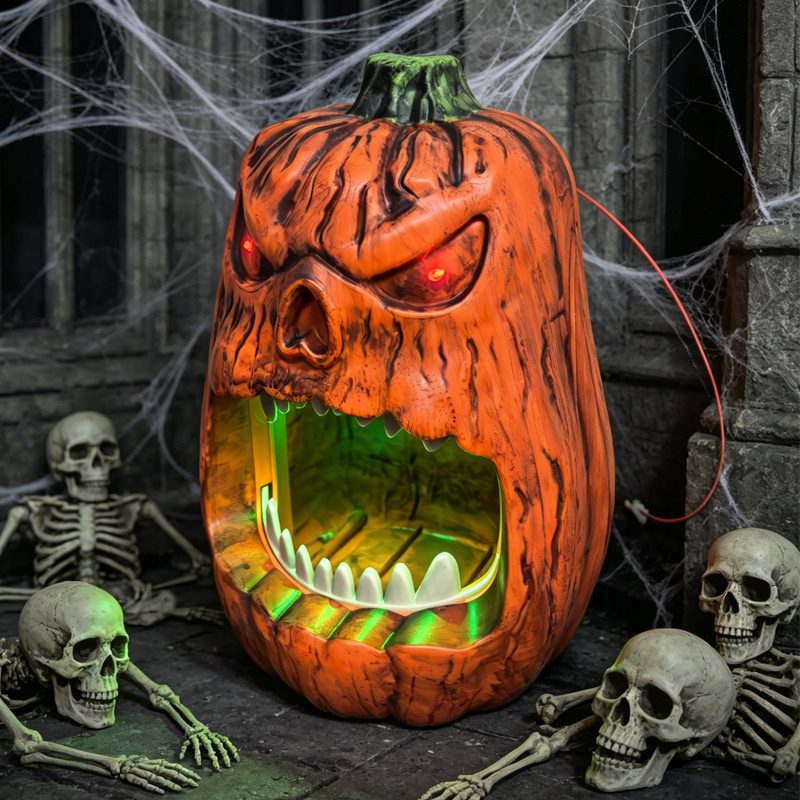 ハロウィンLEDライト付きパンプキンキャンディボウル、音声起 - Outdoor Lighting Halloween のレビューと価格