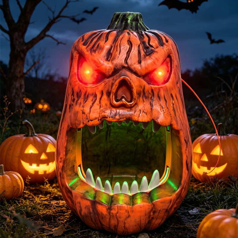 ハロウィンLEDライト付きパンプキンキャンディボウル、音声起 - Outdoor Lighting Halloween のレビューと価格