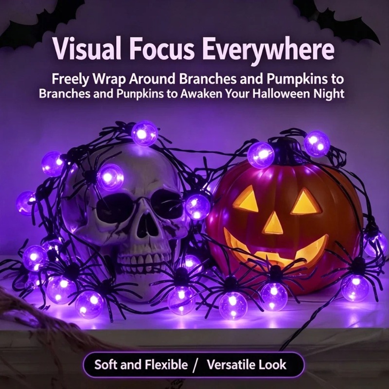 電池式スパイダーLEDストリングライト、ハロウィン屋外装飾、 - Outdoor Lighting Halloween のレビューと価格