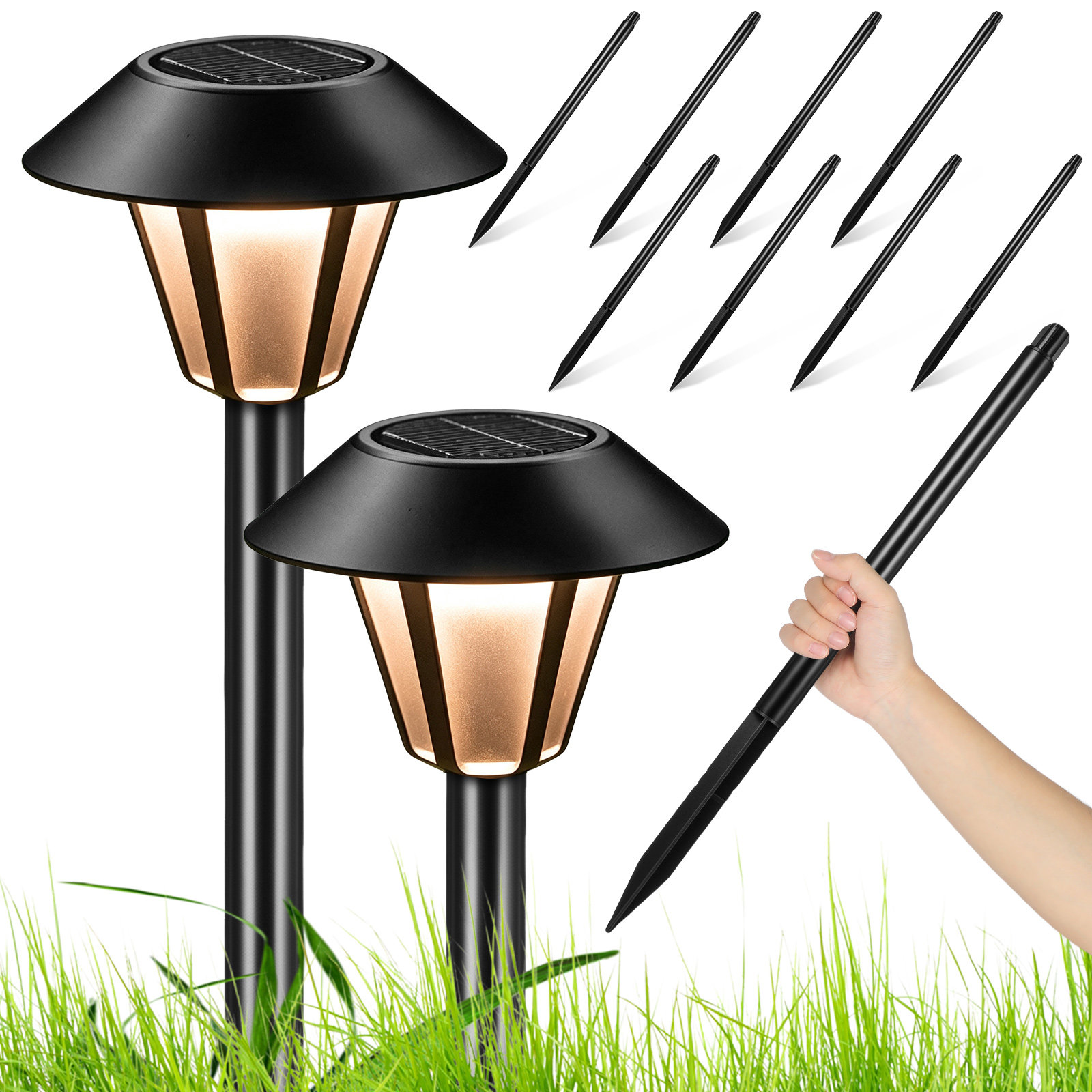 8個セット ソーラーライト用スタック ブラックプラスチック製 - Outdoor Lighting Ground のレビューと価格