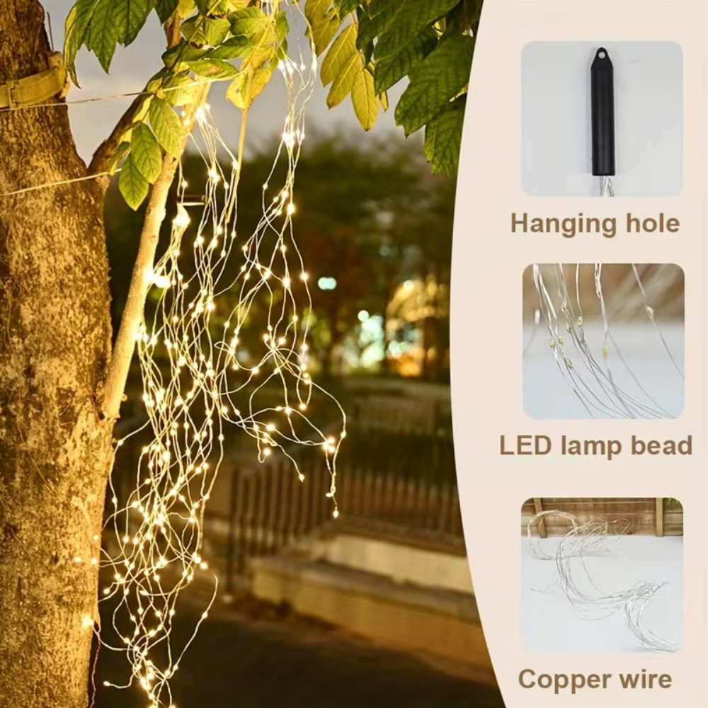 3M600LEDソーラー式柳の枝カスケード型ストリングライト - Solar Fairy String のレビューと価格