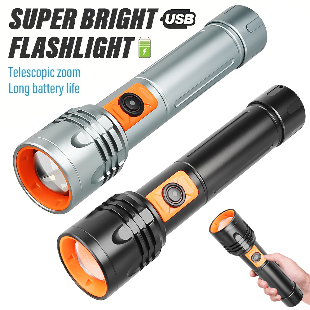 ハイパワー LED 懐中電灯 USB 充電式トーチ、伸縮ズー - Outdoor Lighting Lanterns のレビューと価格