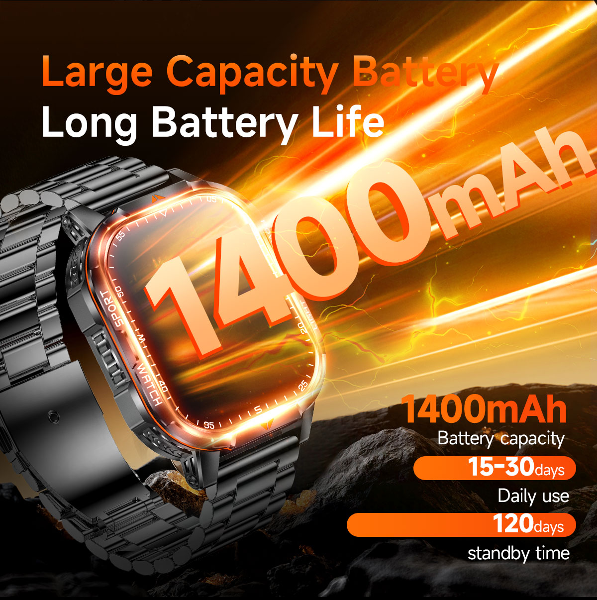 軍事用アウトドア頑丈メンズスマートウォッチ 1400mAhバ - Outdoor Lighting Battery Operated のレビューと価格
