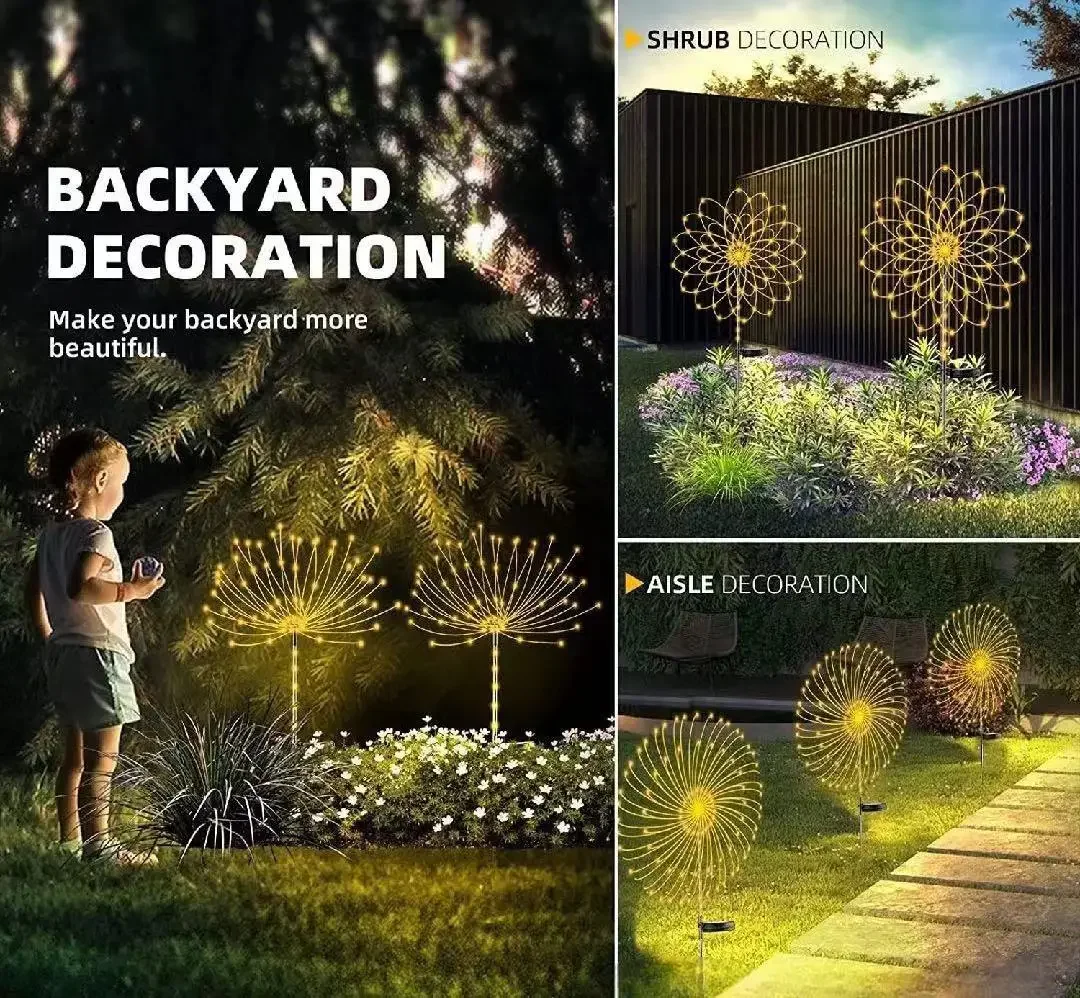 200LED ソーラー花火ランプ屋外タンポポライト銅線妖精  - Wired Pathway Light のレビューと価格