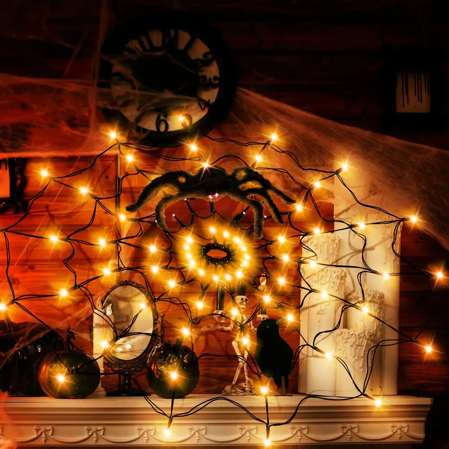 ハロウィン LED ストリングライト クモの巣 ゴーストフェ - Outdoor Lighting Halloween のレビューと価格