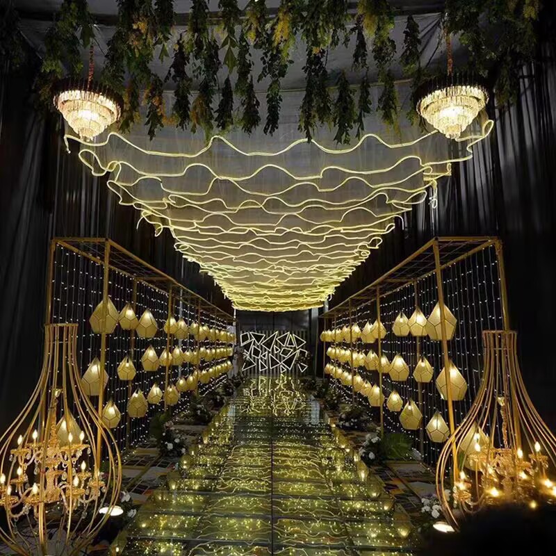 結婚式の天井装飾 屋外LED発光ウェーブガーゼカーテン スト - Outdoor Lighting Event のレビューと価格