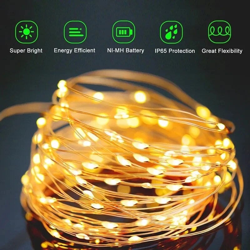 防水銅線LEDストリングライト,太陽光発電,屋外ランプ,庭, - Solar Fairy String のレビューと価格