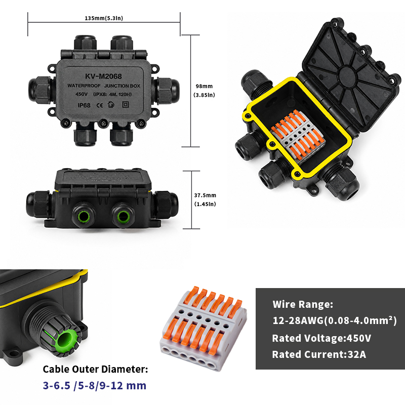 IP68防水ジャンクションボックス 2-8ウェイ 6極電気ケ - Outdoor Lighting Extension Cord のレビューと価格
