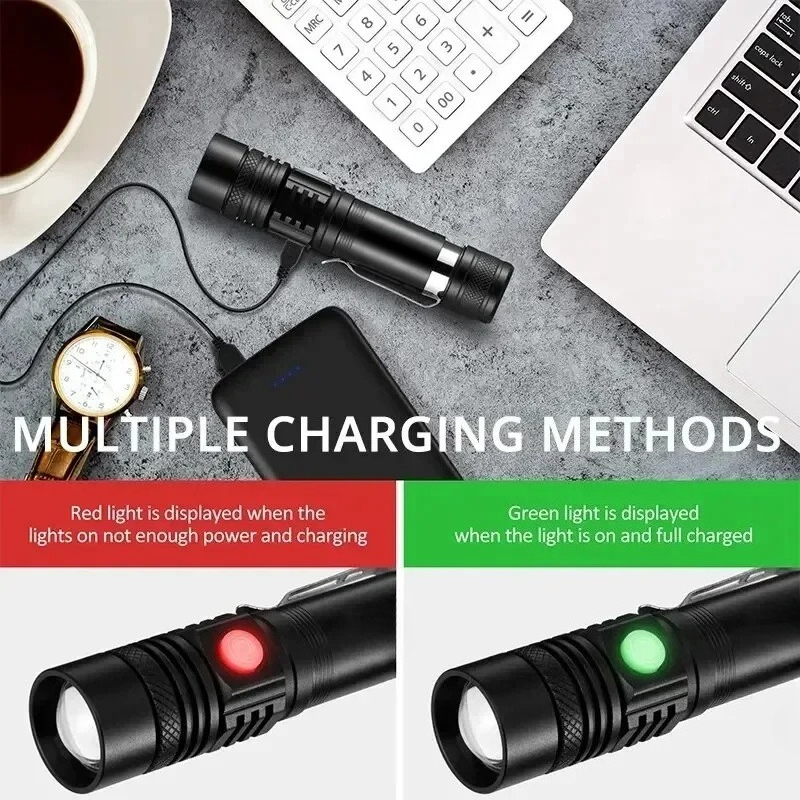 T6 LED 充電式懐中電灯、18650 ズーム可能なトーチ - Outdoor Lighting Electric のレビューと価格