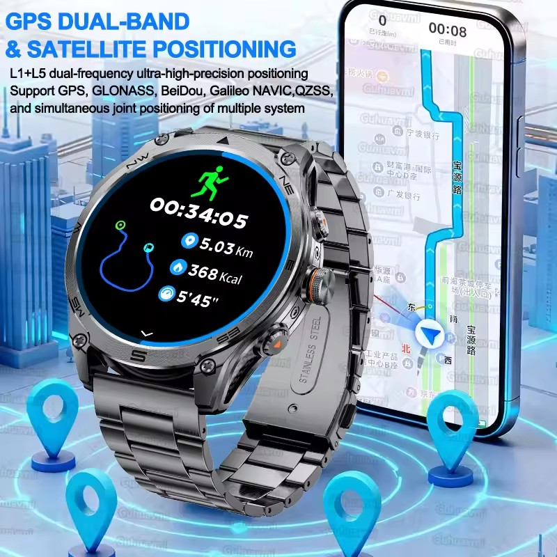 新しい軍事用GPSトラック内蔵スマートウォッチ男性用アウトド - Outdoor Lighting Track のレビューと価格
